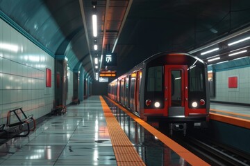 Obraz premium Modern glossy subway train at empty subway station