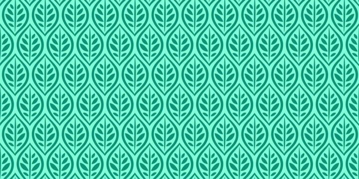 Stylish green leaves background simplified leaves seamless vector pattern with green outline