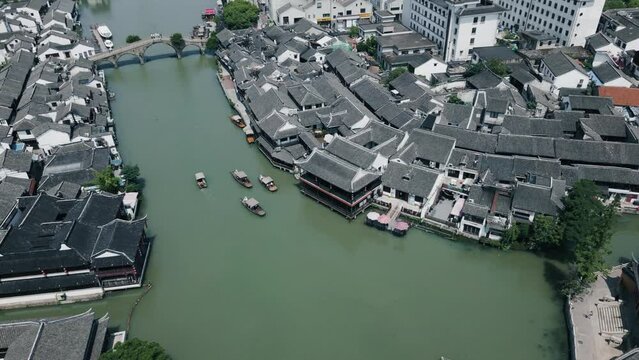 Aerial view of ancient Zhujiajiao town in Shanghai, China.