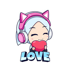 Cute hijab streamer girl give love esport mascot logo