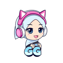 Cute muslim woman gamer logo mascot gaming