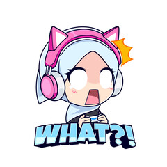 Shocked hijab gamer girl expressions cartoon reaction logo vector
