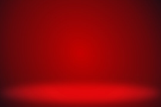 Red product background, abstract studio background in red gradient color, Soft smooth blur backdrop like in a room with spot lights shining on the floor or on the stage, vector illustration