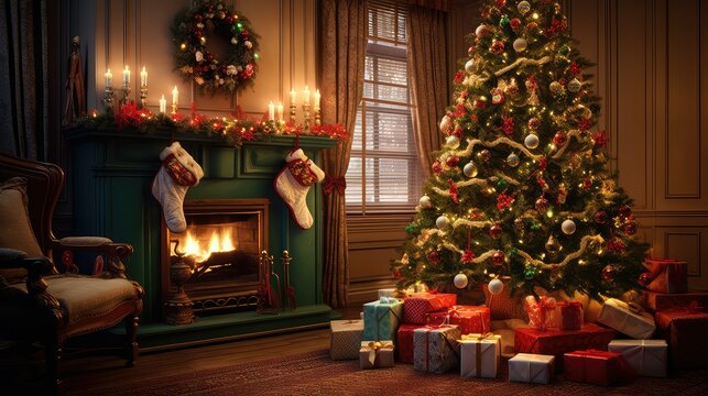 fireplace christmas holiday scene