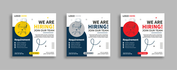 We are hiring job vacancy social media post or square web banner template vector design
