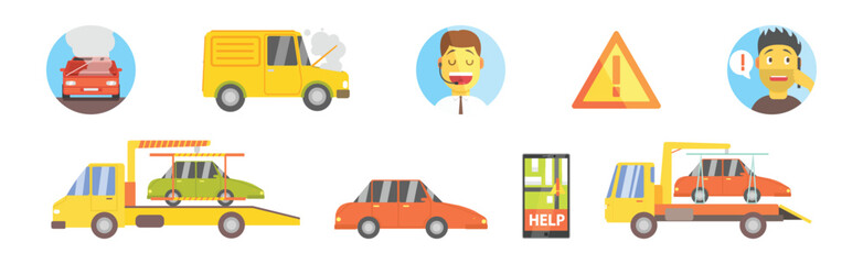 Fototapeta premium Car Accident on the Road and Emergency Service Vector Set