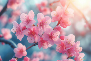 Vibrant Pink Cherry Blossoms in Full Bloom Under Soft Spring Light