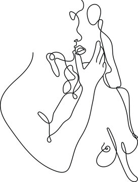 recommend clip art: Line art lovers drawing. Outline kiss art, abstract doodle two faces, man woman couple minimal fine line tattoo design. Vector illustration