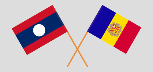 Crossed flags of Laos and Andorra. Official colors. Correct proportion