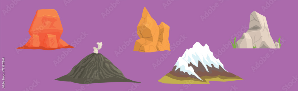 Poster rock and solid stone as game element vector set