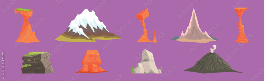 Poster rock and solid stone as game element vector set