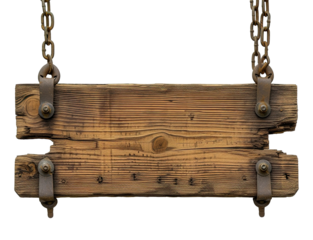 Medieval wooden sign hanging on chains illustration PNG element cut out transparent isolated on white background ,PNG file