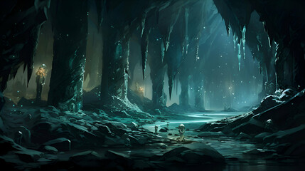 Fantasy alien cave. 3D illustration. Fantasy landscape. 3D rendering. - obrazy, fototapety, plakaty
