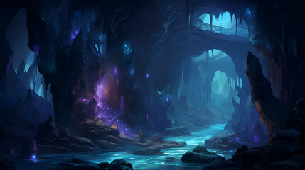 Fantasy alien cave. 3D illustration. Fantasy magic forest.
