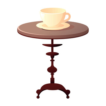 Antique furniture of colorful set. An old-fashioned table is brought to life with intricate design details and charming cartoon elements set against a pristine white backdrop. Vector illustration.