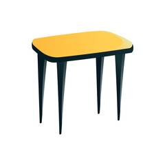 Designer furniture of colorful set. An enchanting illustration showcase a luxurious yellow table, meticulously designed with intricate details. Vector illustration.