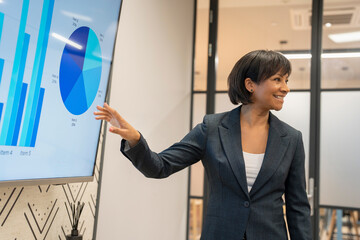 Businesswoman giving presentation in office