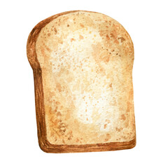 Slice of bread. Pastries drawn in watercolor, illustration for menu, label, packaging, recipes, bakery or cafe isolated on white background