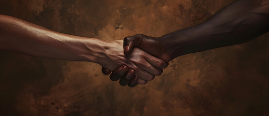 Multiracial people handshake to show each other friendship and respect against racism