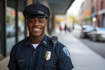 Obraz premium Young African American man with police uniform