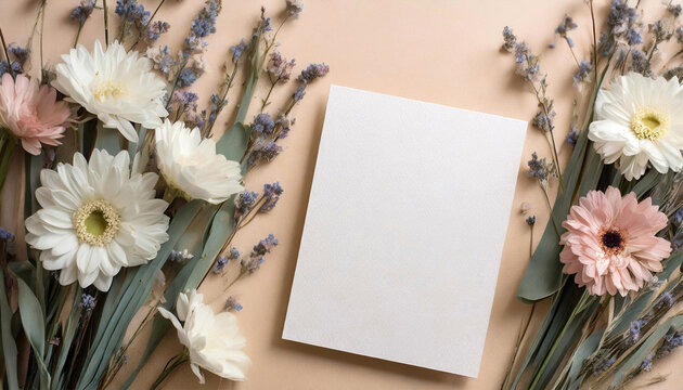 Wedding, birthday stationery mock-up scene. Blank paper greeting card. Beautiful woman day card - Powered by Adobe