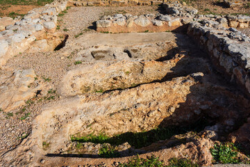 anthropomorphic tombs of Paleochristian cult, archeological site of Son Peretó, Manacor, Mallorca,...