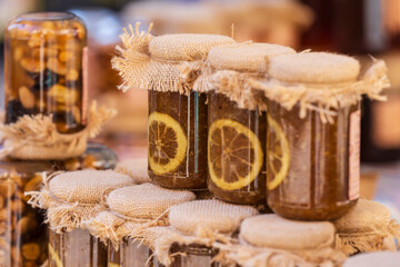 Traditional orange jam, Manacor weekly market, Mallorca, Balearic Islands, Spain