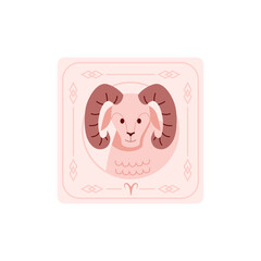 Flat illustration of the Aries sign, with the image of a goat's head.