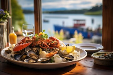 delicious processed seafood, shellfish, lobster - obrazy, fototapety, plakaty