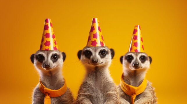 Creative animal concept Meerkat in a group vibrant AI generative