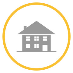 Button grau orange mit Haus Icon: Wohnen oder Stadt