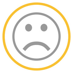 Fototapeta premium Button grau orange mit trauriges Gesicht Icon: Negatives Feedback oder schlechte Laune
