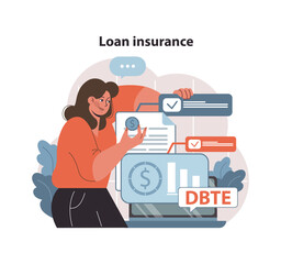 Fototapeta premium Loan insurance concept. Person evaluates financial safety with credit protection measures. Ensuring debt repayment in unforeseen circumstances. Flat vector illustration.