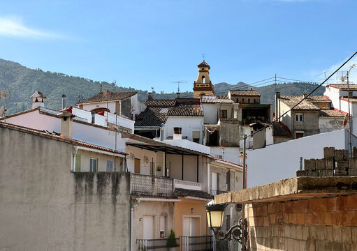 Panoramic view of Castell de Castells village in Alicante, Spain. 