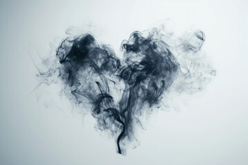 Black Smoke Heart on White Background