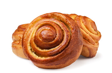 Roll buns closeup on a white background.