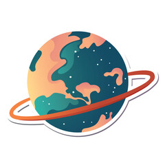 Space sticker of colorful set. This cosmic planet illustration is perfect for adding a touch of wonder to any space. Vector illustration.