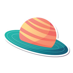Space sticker of colorful set. This sticker-style illustration showcase a cosmic planet in a captivating design against a white backdrop. Vector illustration.