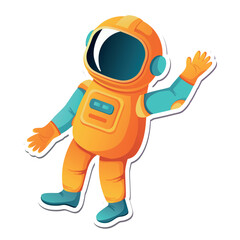 Space sticker of colorful set. This captivating sticker-style illustration feature a charming cartoon design of an astronaut against a crisp white background. Vector illustration.