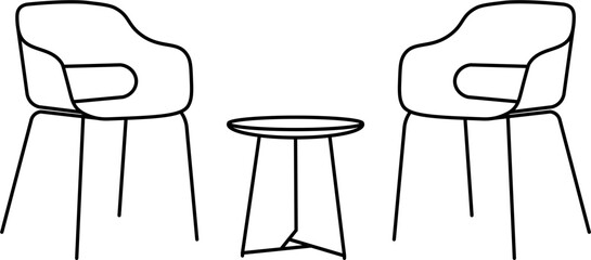 Cafe Table and Chair Outline Illustration Vector