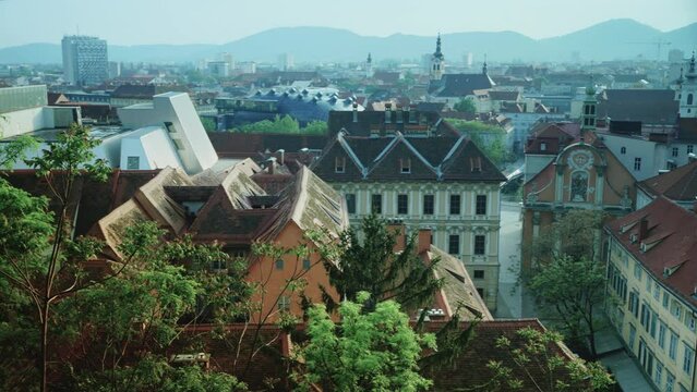 Time Lapse with the Graz city of Austria, the wide view of the city