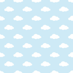 seamless pattern with white clouds on light blue sky background 
