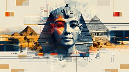 Egyptian pyramids.  double exposure contemporary style minimalist artwork collage illustration. Ai generative.