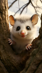 Portrait of a cute sugar glider in the forest.