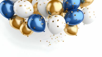 Celebration background with golden and blue balloons. 3D rendering