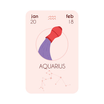 Horoscope Astrology Aquarius zodiac card with constellation, date, sign and symbol, Horoscope beige colors vector design