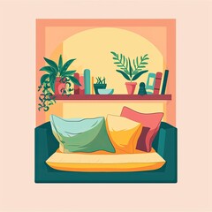 Flat Illustration of Cozy Reading Nook