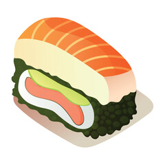 Sushi element of colorful set. This design showcases a playful cartoon interpretation of a sushi roll, filled with vibrant colors. Vector illustration.