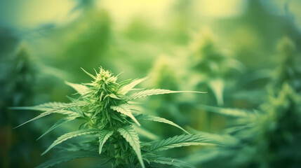 Close-up of a cannabis plant at cultivation farm with a soft-focus background
