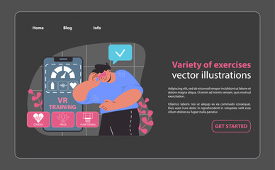 Discover a world of fitness at your fingertips with our VR training app illustration, featuring a diverse range of exercises from cardio to yoga, designed for an engaging VR workout.